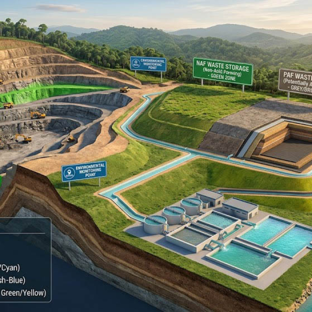 Mengatasi Tantangan Karakteristik Geologi Air Asam Tambang di Wilayah LahatWilayah Lahat, Sumatera Selatan, dikenal dengan karakteristik geologi yang unik, terutama karena formasi batuan sedimen yang kaya akan lapisan batubara (coal seams) dan mineral sulfida pirit. Bagi pelaku industri pertambangan di sini, Air Asam Tambang (AAT) bukan sekadar isu teknis, melainkan tantangan geokimia yang dapat menghambat produktivitas dan membahayakan lingkungan.Karakteristik batuan di Lahat yang bersifat Potentially Acid Forming (PAF) membutuhkan pendekatan pengelolaan yang spesifik. Berikut adalah panduan teknis untuk mengatasi tantangan tersebut agar operasional tetap aman dan patuh regulasi 2026.1. Karakteristik Geokimia Batuan di LahatBatuan penutup (overburden) di Lahat seringkali mengandung mineral sulfida yang teroksidasi dengan cepat saat terpapar udara dan air selama proses penggalian.Masalah: Oksidasi pirit ($FeS_2$) memicu penurunan pH air secara drastis, meningkatkan kelarutan logam berat seperti besi ($Fe$), mangan ($Mn$), dan aluminium ($Al$) yang beracun bagi ekosistem sungai.Tantangan: Curah hujan tinggi di wilayah Sumatera Selatan mempercepat laju pencucian (leaching) mineral asam dari tumpukan batuan (waste dump).2. Strategi Pengelolaan Berbasis GeokimiaUntuk mengatasi tantangan ini, pendekatan reaktif (hanya menetralkan di kolam) tidaklah cukup. Anda memerlukan pendekatan preventif:Pemetaan Block Model Geokimia: Sebelum penambangan, lakukan pemetaan NAG (Net Acid Generation) dan NAPP (Net Acid Producing Potential) pada blok-blok batuan. Pisahkan secara ketat batuan PAF dan NAF (Non-Acid Forming).Enkapsulasi Batuan PAF: Menggunakan metode capping atau enkapsulasi di mana batuan PAF diletakkan di bagian dalam timbunan (waste dump) dan ditutup rapat oleh lapisan batuan NAF yang kedap air serta tanah pucuk (topsoil).Pengaturan Drainase: Meminimalisir area tangkapan hujan (catchment area) di atas timbunan batuan PAF guna mengurangi volume air yang terinfeksi asam.3. Optimasi Pengolahan Air (Sistem IPAL)Jika air asam sudah terbentuk, sistem pengolahan harus dirancang sesuai karakteristik air limbah di wilayah Lahat:Netralisasi Bertingkat: Menggunakan sistem lime dosing otomatis yang disesuaikan dengan fluktuasi pH dan debit air yang sering berubah akibat curah hujan tropis.Manajemen Lumpur B3: Proses netralisasi akan menghasilkan lumpur logam berat. Pastikan sistem sedimentasi kolam pengendap (settling pond) memiliki desain sekat yang mampu menangkap lumpur tersebut agar tidak terbuang ke badan air permukaan.Kelola Tantangan AAT di Lahat Bersama Bima Shabartum Group!Karakteristik geologi yang kompleks menuntut solusi yang presisi. Sebagai perusahaan konsultan yang berbasis dan sangat memahami lanskap geologi di Sumatera Selatan, khususnya wilayah Lahat, PT Bima Shabartum Gemilang (Bima Shabartum Group) adalah mitra strategis untuk mengelola risiko AAT perusahaan Anda.Layanan ahli kami meliputi:Audit Geokimia Batuan: Melakukan pengambilan sampel dan uji laboratorium untuk memetakan distribusi batuan PAF dan NAF di konsesi Anda.Desain DED IPAL Tambang: Merancang sistem pengolahan air asam yang disesuaikan dengan topografi dan karakteristik debit air di Lahat.Strategi Manajemen Waste Dump: Memberikan rekomendasi teknis mengenai pola penimbunan batuan agar risiko pembentukan air asam dapat diminimalisir dari sumbernya.Pendampingan Pertek & Perizinan: Mengintegrasikan seluruh strategi pengelolaan AAT ke dalam dokumen Persetujuan Teknis (Pertek) untuk kelancaran perizinan KLHK.Jangan biarkan Air Asam Tambang menjadi penghalang operasional Anda. Pastikan perusahaan Anda menerapkan standar geokimia terbaik untuk pertambangan yang berkelanjutan!📞 Hubungi Kami Segera untuk Konsultasi Pengelolaan AAT, Geokimia Batuan, & Desain IPAL:🌐 Website: www.bimashabartum.co.id📧 Email: admin.palembang@bimashabartum.co.id📱 WhatsApp: +62823-7472-2113