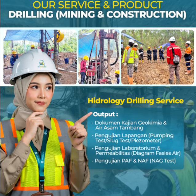 Meta Description: Pelajari pentingnya layanan Hidrology Drilling Service untuk pengelolaan air tanah, uji geokimia, dan mitigasi air asam tambang bersama Bima Shabartum Group. Layanan Hidrology Drilling Service: Kunci Pengelolaan Air Tanah dan Mitigasi Tambang yang Berkelanjutan Dalam industri pertambangan dan konstruksi modern, pemahaman yang mendalam mengenai kondisi hidrogeologi dan geokimia bawah permukaan adalah fondasi utama untuk memastikan operasional yang aman, efisien, and ramah lingkungan. Kesalahan dalam membaca karakteristik air tanah atau potensi air asam tambang dapat berakibat fatal pada stabilitas lereng, kelayakan lingkungan, hingga kepatuhan hukum perusahaan. Sebagai bagian dari komitmen untuk menyediakan solusi rekayasa terpadu, Bima Shabartum Group menghadirkan layanan Hidrology Drilling Service (Pengeboran Hidrologi & Geokimia) yang dirancang khusus untuk menjawab kebutuhan sektor pertambangan dan konstruksi di Sumatera Selatan maupun tingkat nasional. Output dan Cakupan Layanan Hidrology Drilling Service Layanan pengeboran hidrologi ini bukan sekadar aktivitas eksplorasi air biasa, melainkan rangkaian investigasi ilmiah menyeluruh yang menghasilkan data presisi tinggi. Berdasarkan standar operasional perusahaan, berikut adalah output komprehensif yang dihasilkan dari layanan ini: • Dokumen Kajian Geokimia & Air Asam Tambang: Menyediakan analisis mendalam mengenai potensi pembentukan air asam tambang guna merancang strategi mitigasi pencegahan pencemaran lingkungan sejak dini. • Pengujian Lapangan (Field Testing): Meliputi pelaksanaan Pumping Test (uji pemompaan), Slug Test, dan instalasi Piezometer untuk memantau muka air tanah serta karakteristik akuifer secara akurat. • Pengujian Laboratorium & Permeabilitas: Menganalisis sampel batuan dan air melalui uji laboratorium terakreditasi, termasuk pembacaan Diagram Fasies Air untuk memahami karakteristik kimia air tanah. • Pengujian PAF & NAF (NAG Test): Melakukan identifikasi Potentially Acid Forming (PAF) dan Non-Acid Forming (NAF) melalui pengujian Net Acid Generation untuk mengklasifikasikan material batuan penutup (overburden). Mengapa Hidrology Drilling Service Sangat Krusial? 1. Mitigasi Risiko Lingkungan: Mencegah terjadinya rembesan air asam tambang yang dapat mencemari sumber air warga dan ekosistem sekitar konsesi. 2. Kepatuhan terhadap Regulasi KLHK: Hasil uji laboratorium dan dokumen kajian geokimia dari pengeboran ini menjadi data dukung utama dalam penyusunan dokumen Persetujuan Teknis (Pertek) pembuangan air limbah maupun AMDAL. 3. Efisiensi Operasional Tambang: Membantu tim teknik pertambangan dalam merancang sistem dewatering (pengatusan tambang) yang efektif dan manajemen kestabilan lereng yang aman. Wujudkan Pengelolaan Hidrogeologi yang Akurat Bersama Bima Shabartum Group Pekerjaan pengeboran hidrologi menuntut ketepatan alat, keahlian tenaga lapangan bersertifikat, serta analisis laboratorium yang kredibel. Jangan ambil risiko dengan menyerahkan investigasi bawah permukaan pada pihak yang tidak berpengalaman. Sebagai pusat keunggulan rekayasa pertambangan, tata ruang, dan kepatuhan lingkungan di Sumatera Selatan, PT Bima Shabartum Gemilang (Bima Shabartum Group) didukung oleh tenaga ahli multidisiplin dan rig pengeboran handal yang siap mengawal proyek Anda dari tahap investigasi hingga pelaporan akhir. Layanan pendukung kami meliputi: • Pengeboran Hidrologi & Geoteknik: Penyediaan layanan drilling profesional untuk sektor pertambangan dan konstruksi. • Kajian Lingkungan & Geokimia: Penyusunan dokumen kajian teknis air asam tambang dan pemantauan kualitas air. • Pengujian Lapangan & Laboratorium: Eksekusi uji permeabilitas, pumping test, hingga analisis PAF/NAF yang tuntas. Pastikan aspek hidrogeologi dan geokimia proyek Anda dikelola oleh para ahli. Hubungi tim kami hari ini untuk konsultasi kebutuhan Hydrology Drilling Service perusahaan Anda! 📞 Hubungi Kami Segera untuk Konsultasi Pengeboran Hidrologi, Geokimia, & Perizinan Lingkungan: 🌐 Website: www.bimashabartum.co.id 📧 Email: admin.palembang@bimashabartum.co.id 📱 WhatsApp: +62823-7472-2113 Ide Prompt Visual Generative AI (AR 4:5) Prompt: "A professional industrial photography of a hydrogeological drilling operation at an active mining site. In the foreground, a certified female environmental engineer in safety gear reviewing core samples and water test data on a digital tablet. In the background, heavy drilling rigs and technical crew members performing field tests. Deep corporate navy blue and safety yellow color palette, crisp daylight, 8k resolution, cinematic quality, ideal for professional corporate branding and technical services."